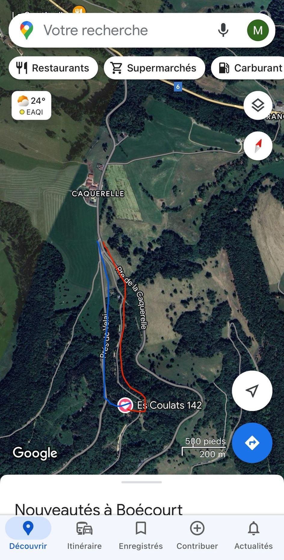 Plan Google Map du chalet à La Caquerelle